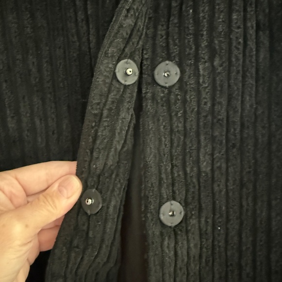 EILEEN FISHER ORGANIC COTTON WIDE CORDUROY COAT SNAP FRONT LINED POCKETS BLK PS - Picture 6 of 11